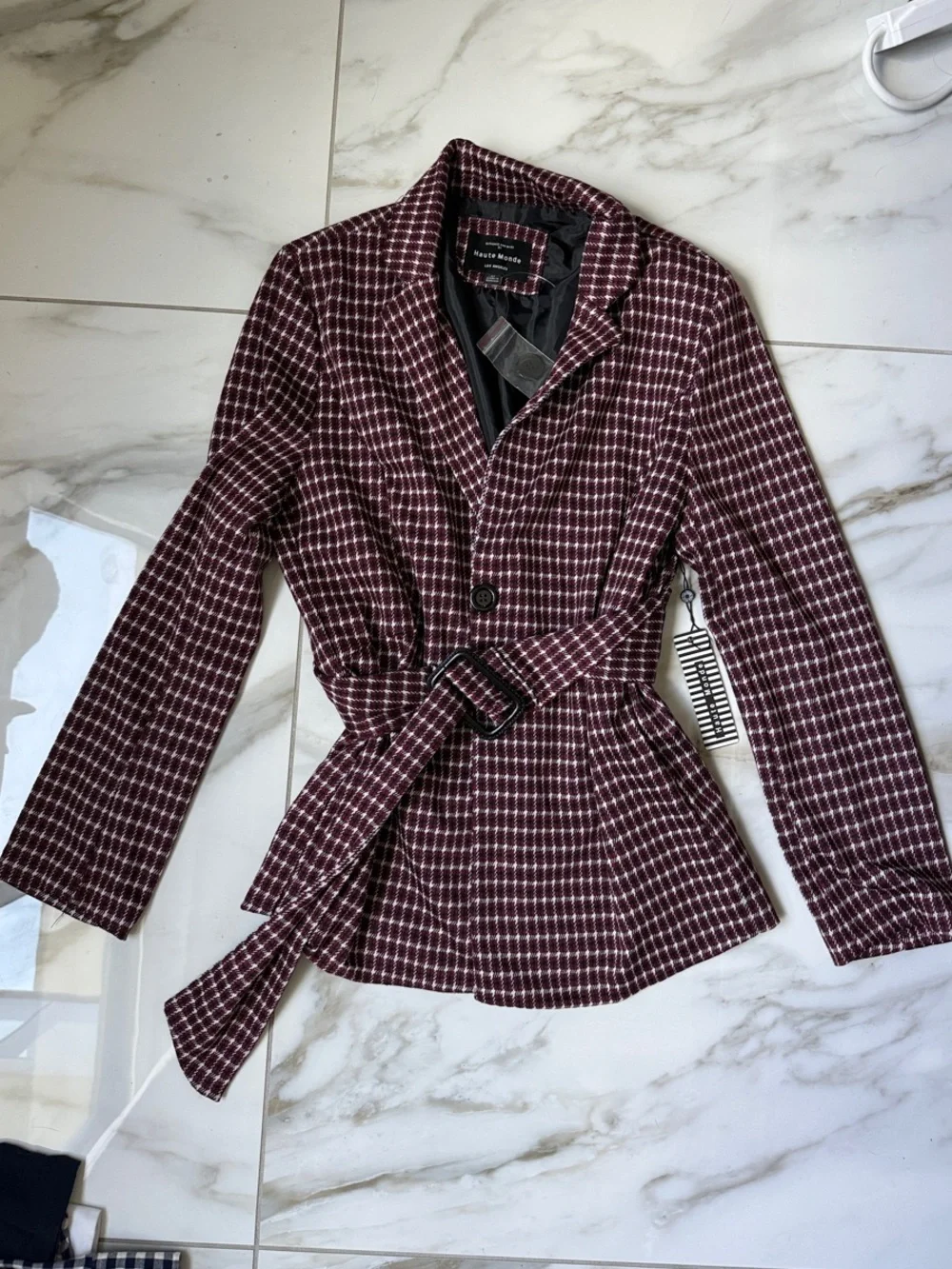 NWT Burgundy Plaid Belted Blazer size M